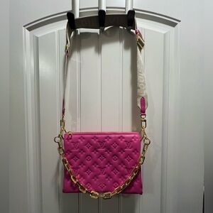 Pink LV Coussin PM crossbody.
